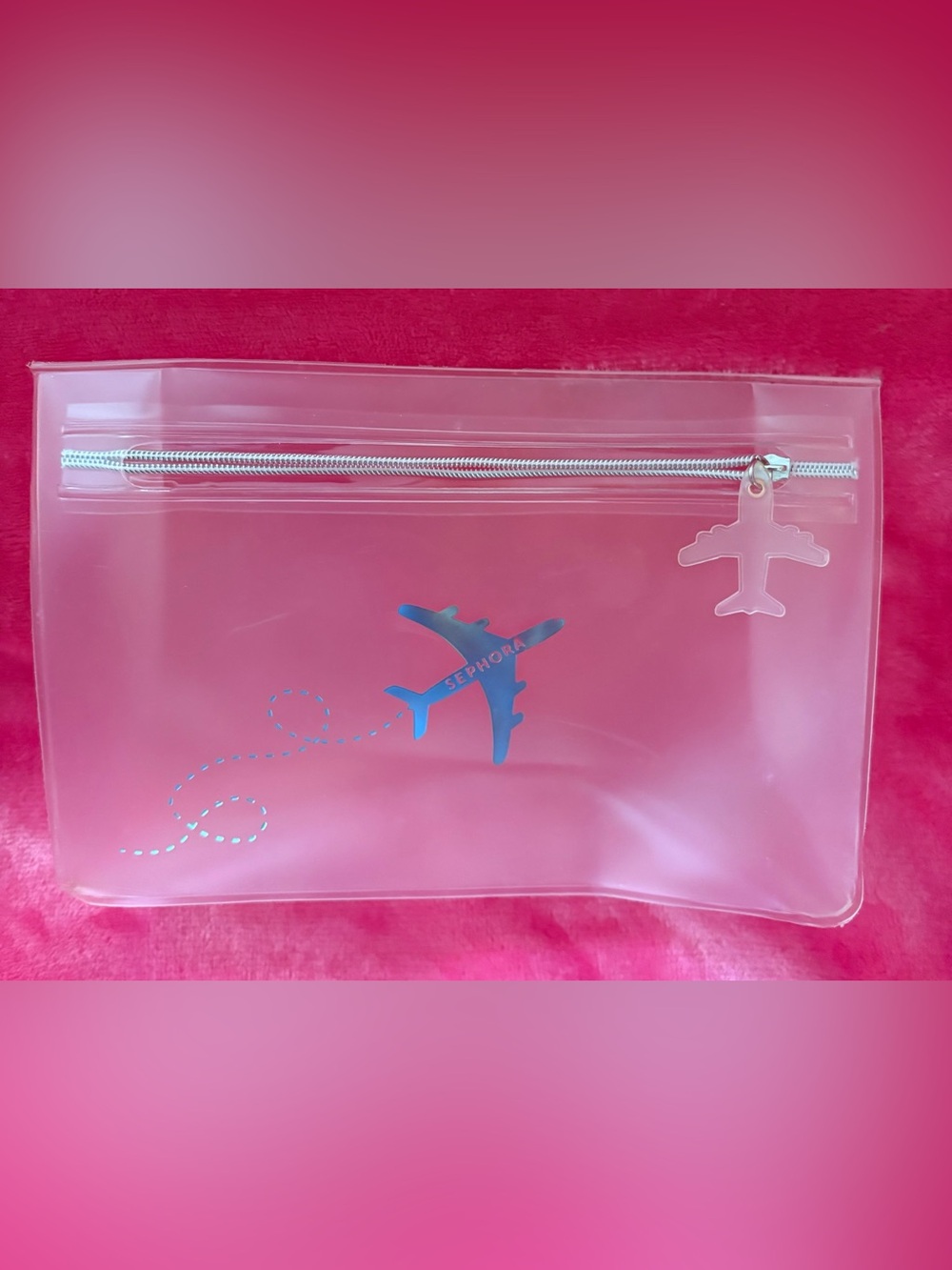 Sephora Pink Travel Makeup Pouch with Airplane Accent